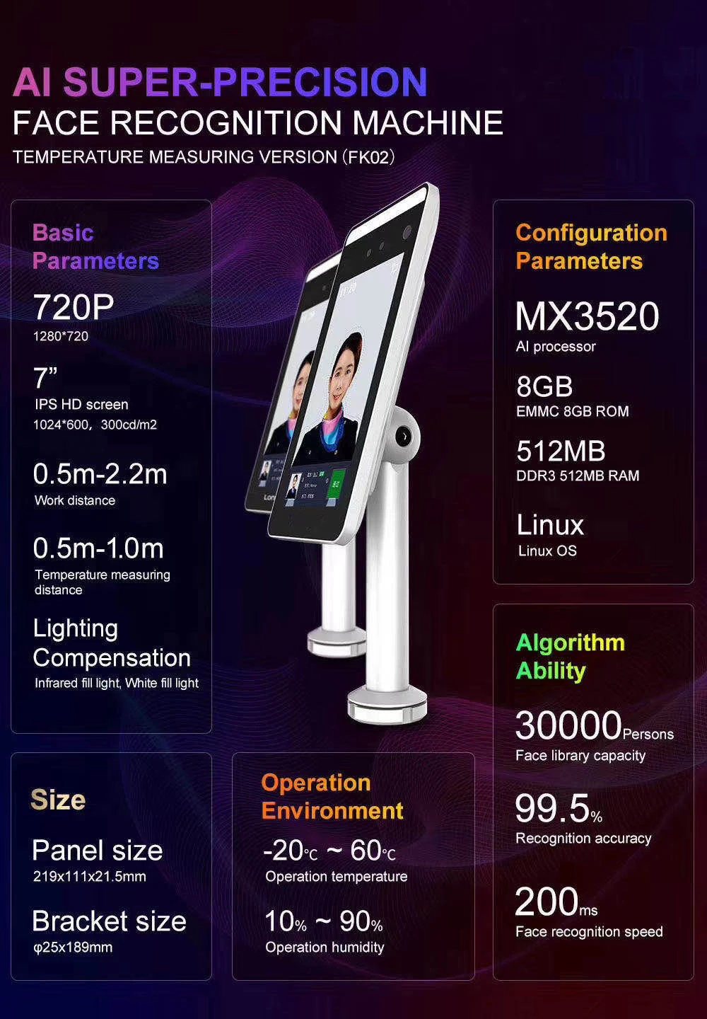 AI Thermal Camera Face Recognition Body Temperature Detect Monitoring Camera Voice Alarm Facial Access Control Time Attendance