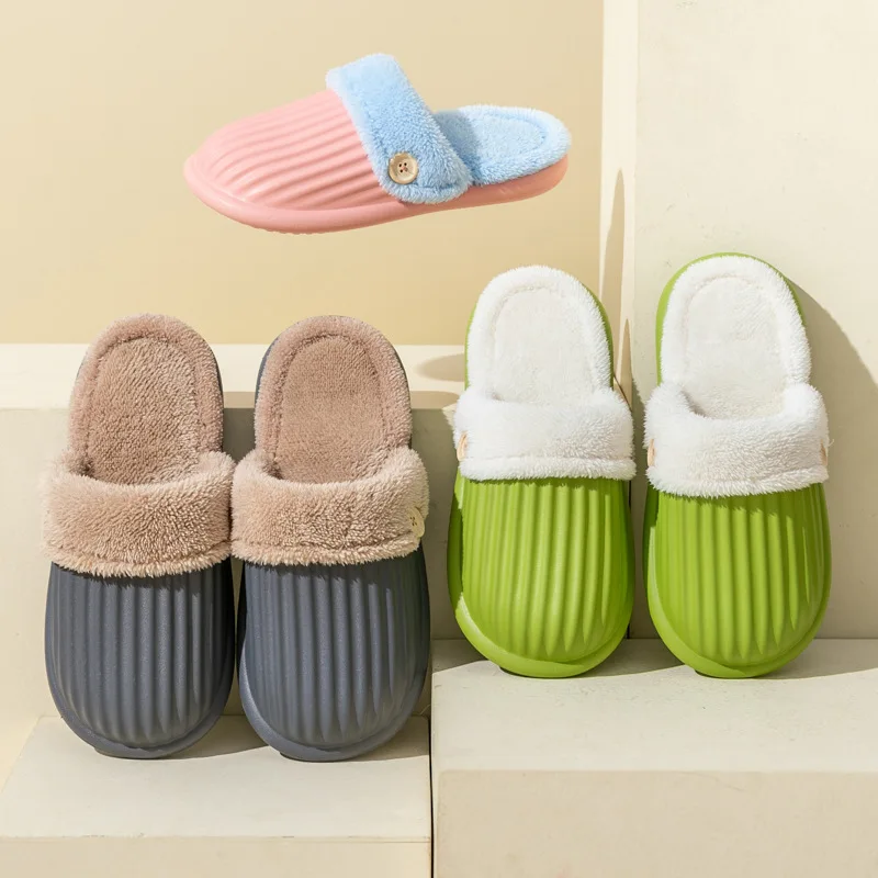 2022 New Bag Heel Waterproof Cotton Slippers Cotton Warm Indoor Non-Slip Indoor Ladies Home Couple Thick-Soled Winter Slippers