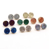 wholesale natural stone round color plated crystal earrings for women druzy agates stud ear exquisite jewelry earring gift