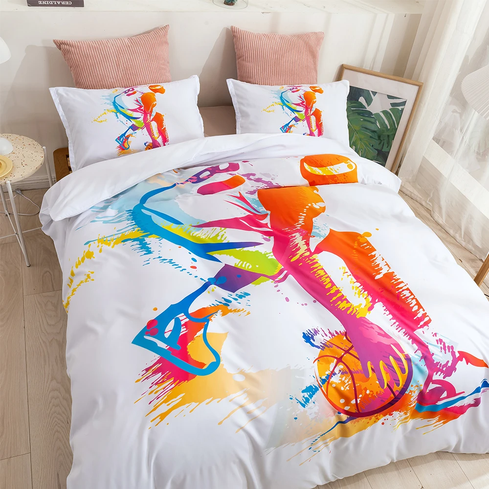 

Sport Basketball Bedding Set Queen King Size Kids Christmas Gifts Cartoon Duvet Cover Bed Quilts Colorful Bedclothes Home