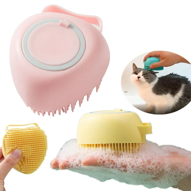 

Silicone Dog Bath Massage Brush Soft Bathroom Brush for Puppies Large Dogs Cats Safety Comb with Shampoo Box Pets Shower Tools