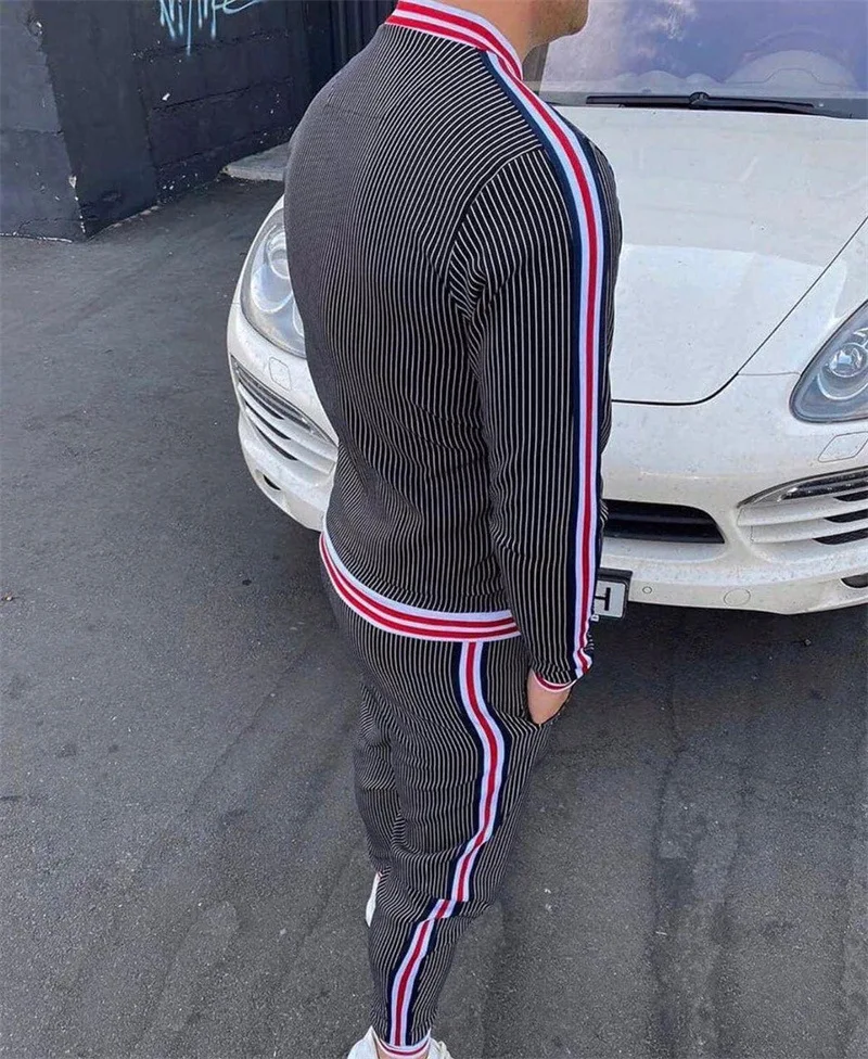 Костюм спортивный мужской в полоску кофта и штаны клетчатый с цветочным принтом