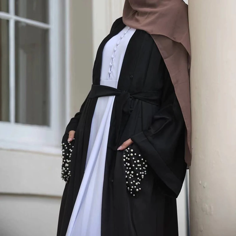 Женское кимоно Siskakia полупрозрачное с бусинами и карманами для мусульманских