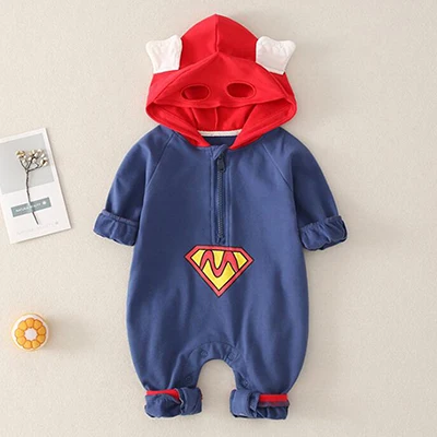 Navy blue Осенний комбинезон для новорожденных с изображением яйца+ повязка на волосы для девушек и мальчиков Детский комбинезон с длинными рукавами - Цвет: Navy blue
