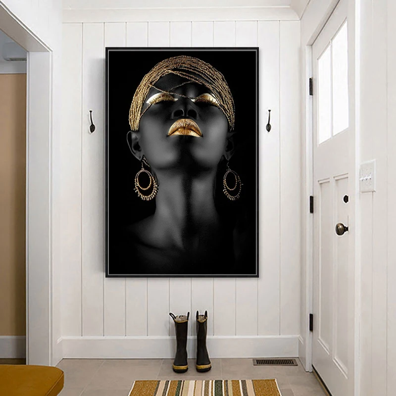 Современное настенное искусство золотые и черные африканские обнаженные