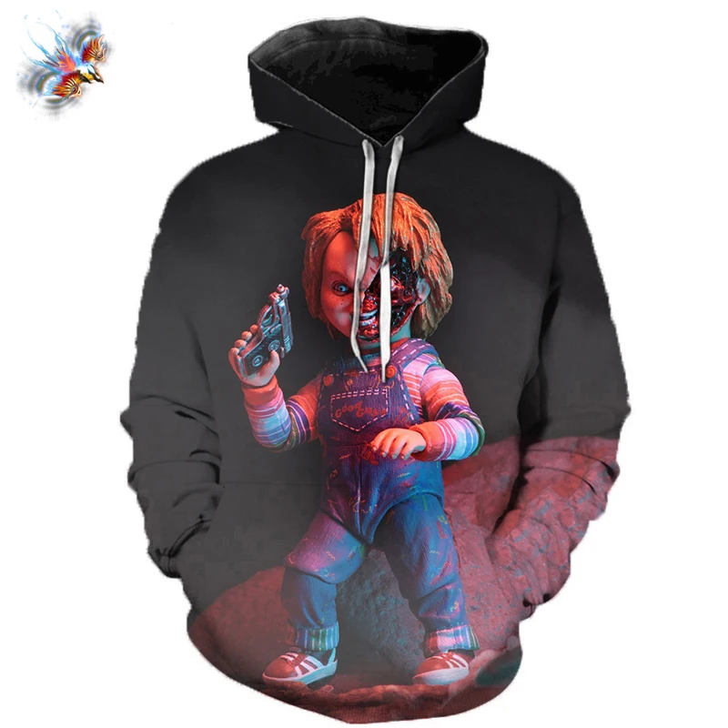 

Толстовка мужская с капюшоном, Свитшот в стиле хип-хоп с рисунком из фильма ужасов, хип-хоп, стильный брендовый пуловер с длинным рукавом и 3D ...