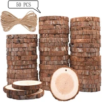 50pcs 3 13cm thick natural pine round unfinished wood slices circles with tree bark log discs diy crafts wedding party painting