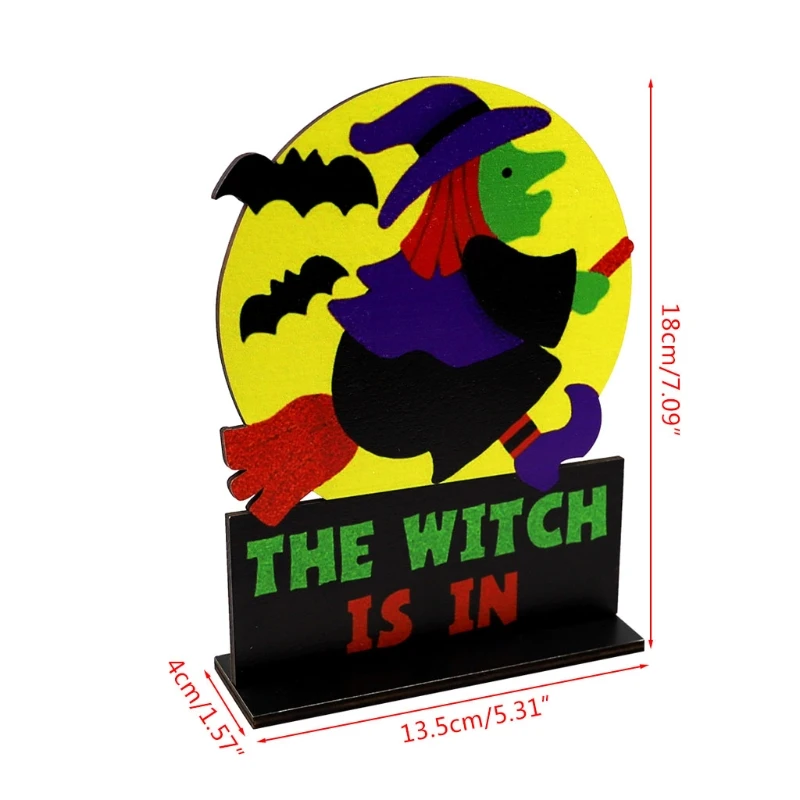 Декор Настольный деревянный в виде Луны и ведьмы на Хэллоуин креативный для дома