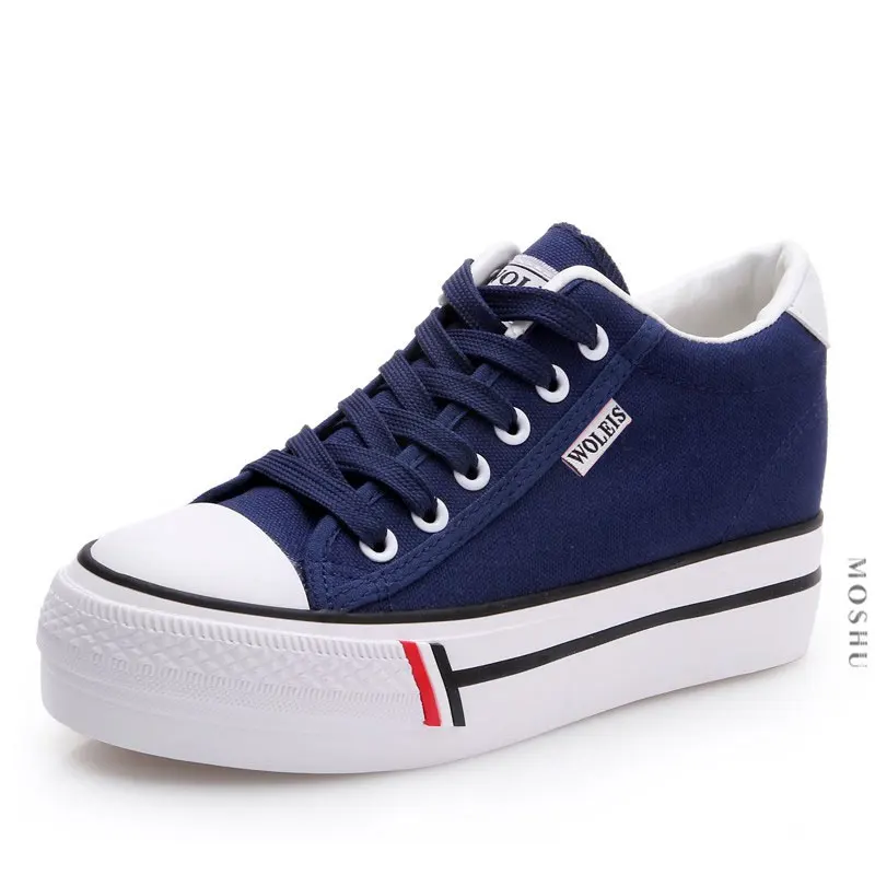 Blue Женские кроссовки; удобная обувь на платформе; белая парусиновая обувь; Baskets Femme; Вулканизированная обувь; коллекция года; Zapatos De Mujer - Цвет: Blue