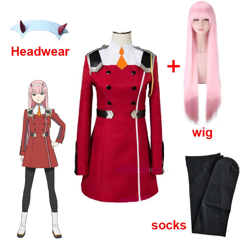 Аниме 02 ноль два Косплэй костюм DARLING в FRANXX Косплэй DFXX Для женщин Костюм полные комплекты платье Головные уборы парики