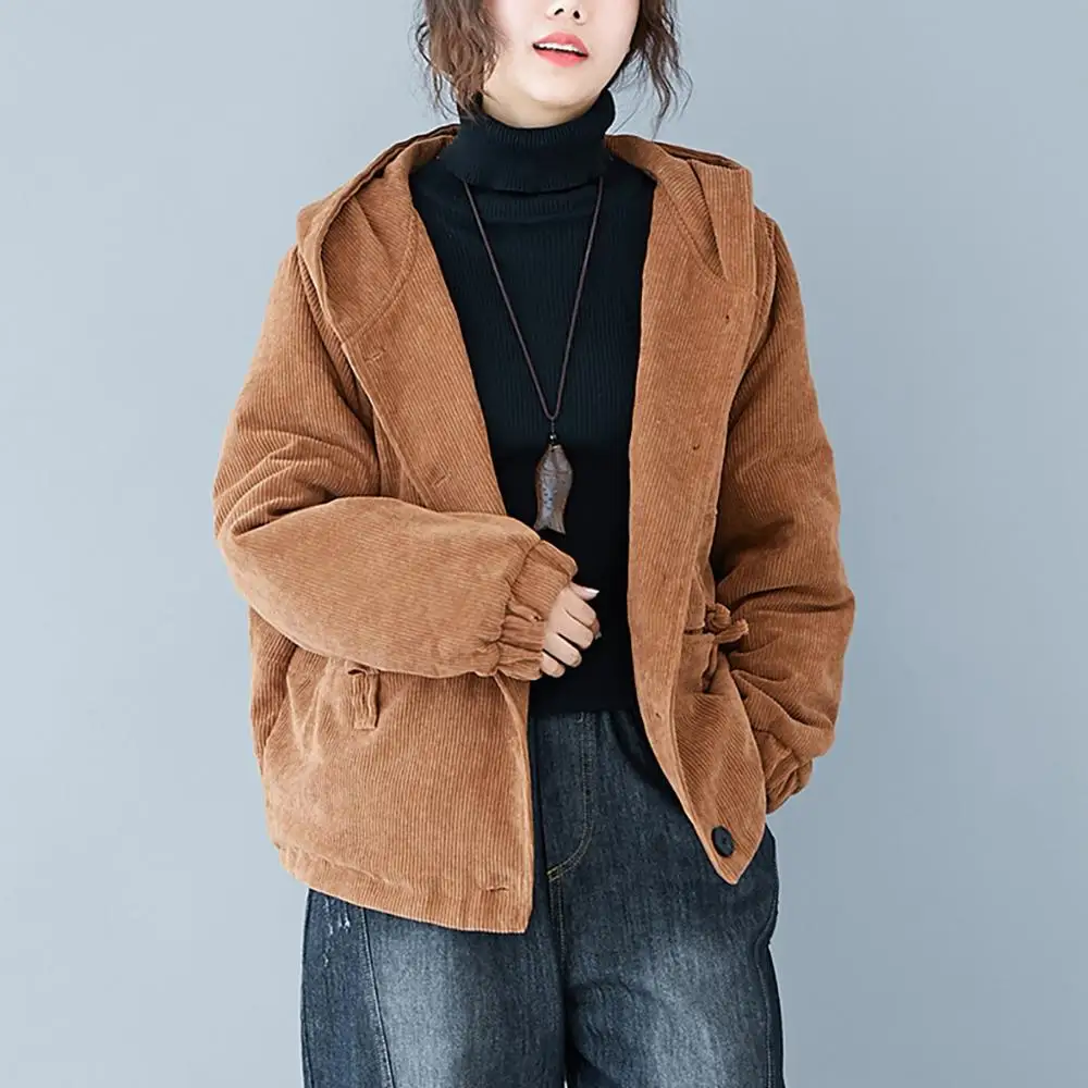 Женские зимние утолщенные винтажные вельветовые пальто однотонные топы с