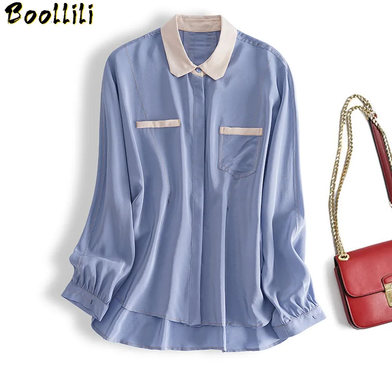 Boollili Real Silk Shirt Womens Tops and Blouses Long Sleeve Blouse Spring Autumn Korean Office Lady Clothing Blusas 2020