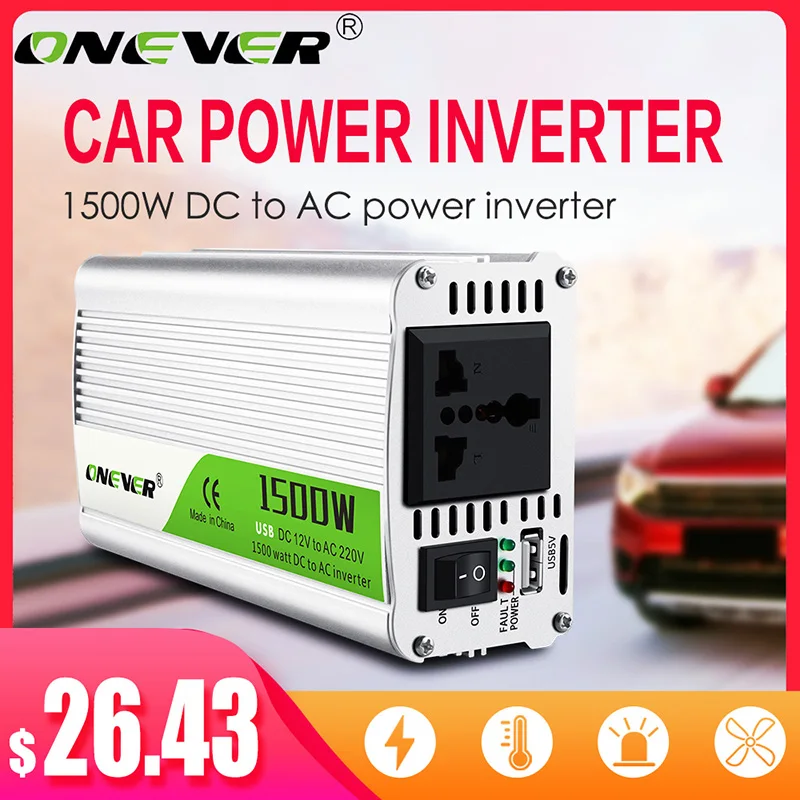 Onever DC 12 В в AC 220 В Портативный 1500 Вт автомобильный инвертор напряжения трансформатор адаптер конвертер с прикуривателем