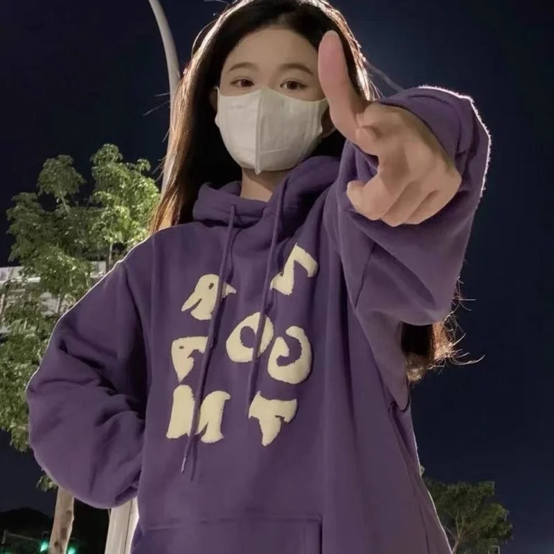 Hoodies Women Letter Oversize Plus Velvet Thicker Harajuku Teens Fashion New Ulzzang Streetwear Front Pocket Hooded Tops Chic | Женская