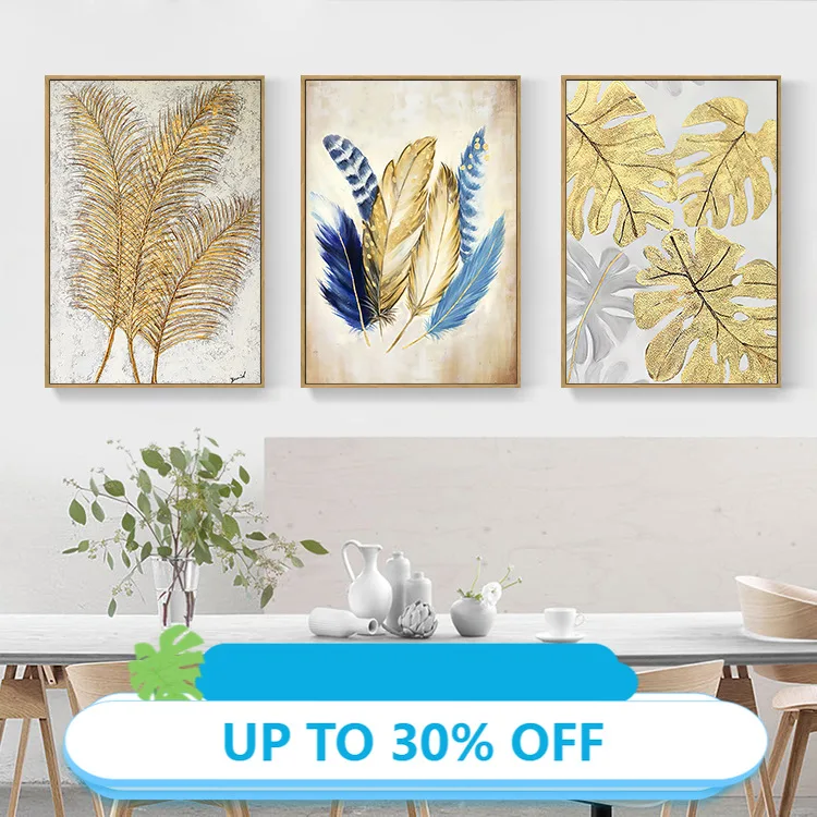 Рождественское украшение холст живопись плакаты Золотая фольга и синее перо