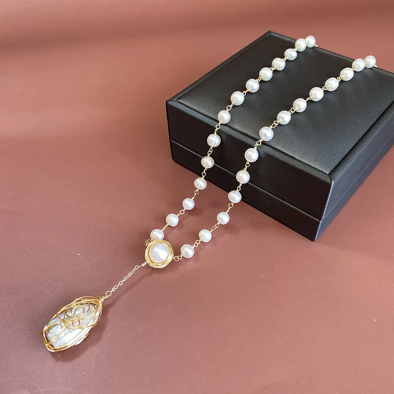 

Original Design Natural Fresh Water Baroque White Pearl Long Necklace For Women Birthday Girl Boho Jewelry Fashion Accessories