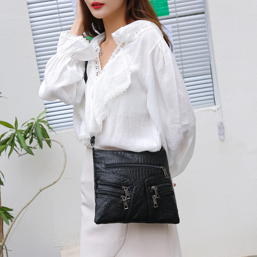 

Vintage PU Leather Shoulder Bag Crossbody Messenger Women Large Capacity Handbag Solid Color Large Capacity Handbags
