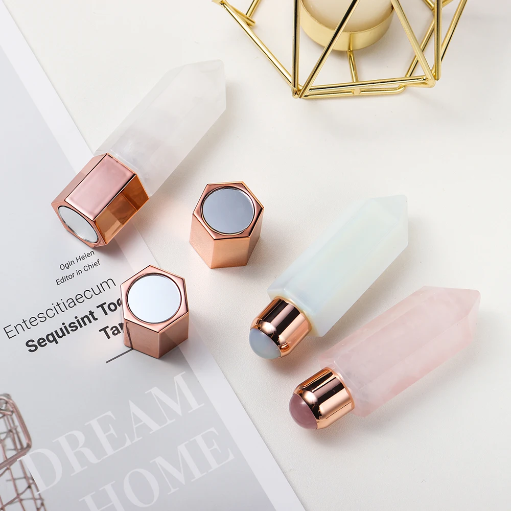 

Natural Crystal Stone Essential Oil Bottle Multifunction Prism Ball Rose Clear Quartz Opal Gemst Hexagonal Point Facial Massage