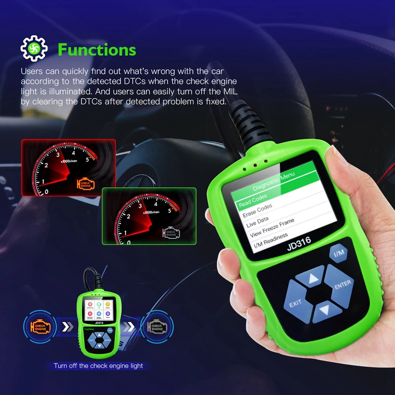 Сканер JDiag JD316 расширенный режим 6 OBD2 считыватель кодов неисправностей