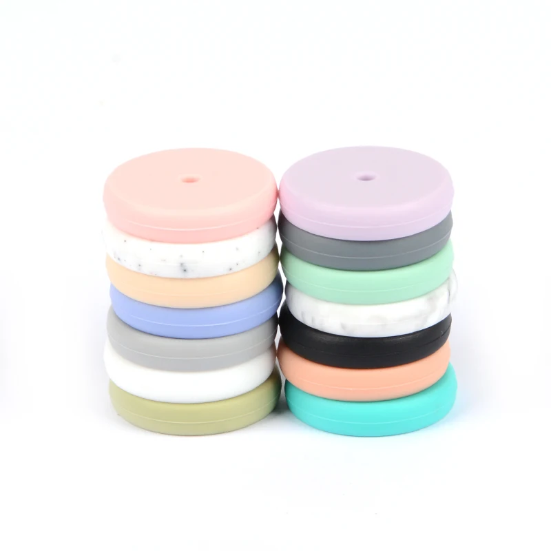 

LOFCA Wholesale 50pcs Coin Beads Food Grade Baby Teethers 25mm Disc Silicone Beads-For-Jewelry-Making Pacifier Personalized Toys
