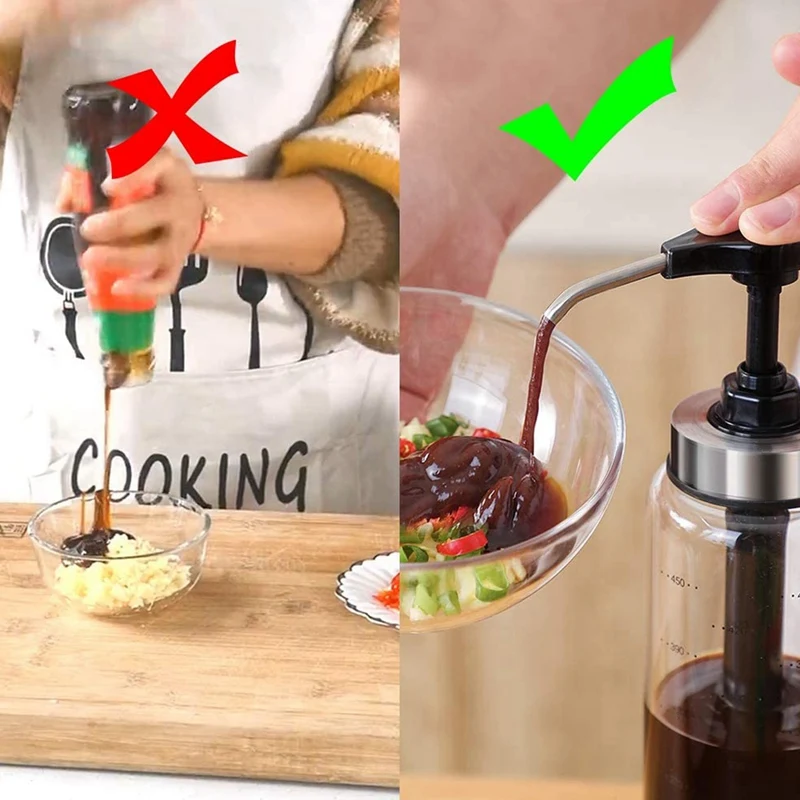 Соус и сироп стеклянная бутылка Диспенсер для соусов с широким пресс насосом