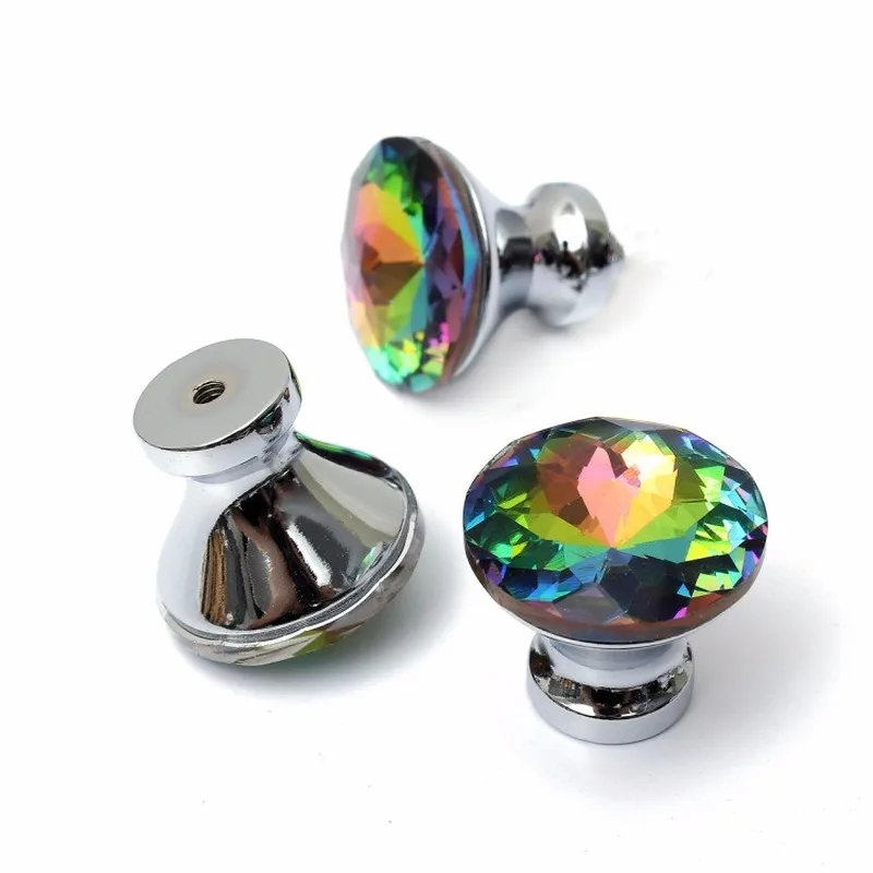 

Multicolored Crystal Handle Wine Cabinet Single Hole Handle Luxury Colorful Wardrobe Drawer Knob Desk Decoration Accessories