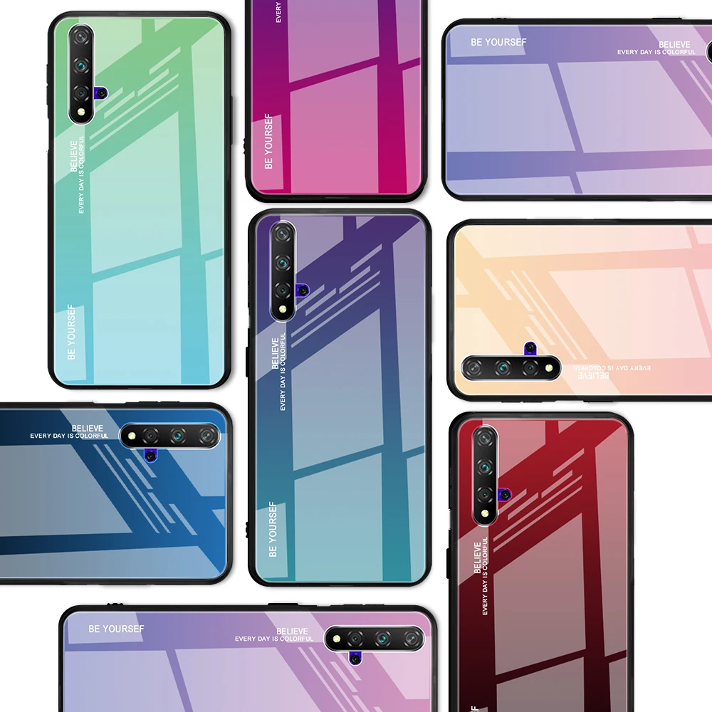 Чехол из закаленного стекла с градиентом для huawei Honor 20 Pro V20 20i 10i 10 9 Lite 8X MAX 7C Жесткий