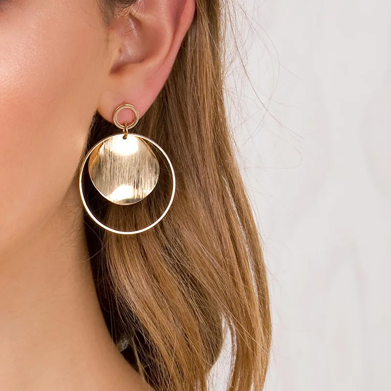 1 пара золотой цвет геометрические формы круглые висячие серьги Pandent