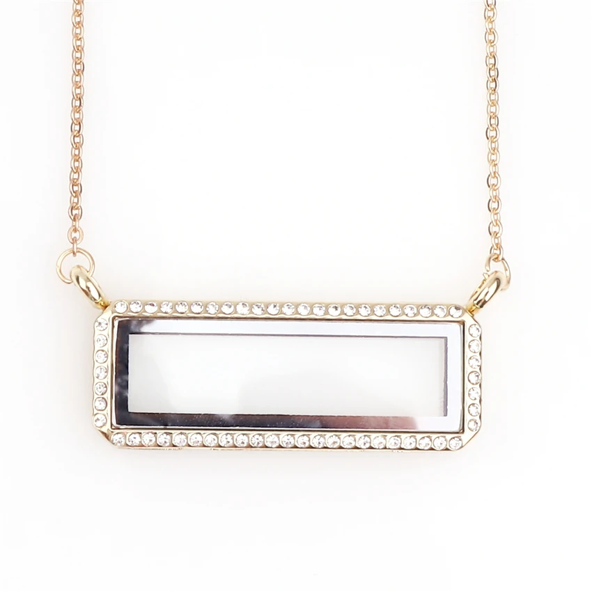 

New 10pcs/lot Horizontal rectangle Floating Charm Rhinestone Locket Magnetic Living Glass Memory Locket necklace christmas gifts