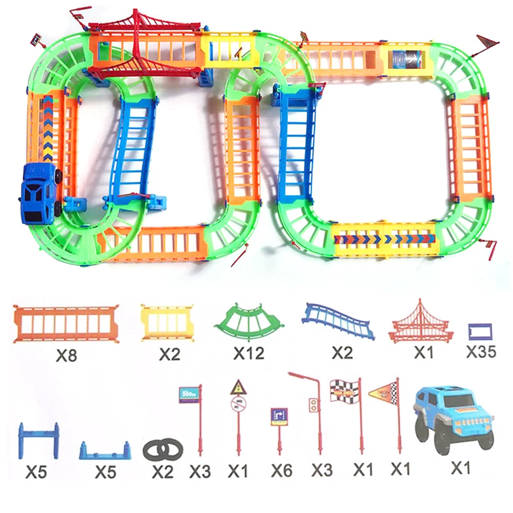 

88Pcs DIY Flexible Railway Racing Track Play Set Children Bend Train Rail Toys Railway Track Accessories Educational Toys