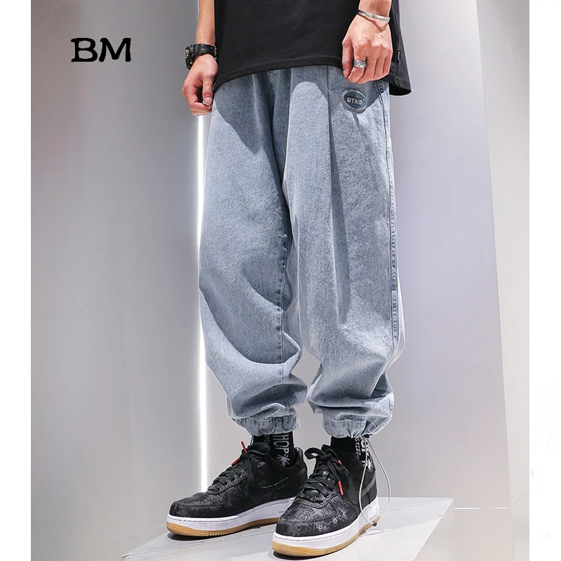 2020 Kpop модная Корейская одежда Uomo уличные штаны на шнуровке синие джоггеры