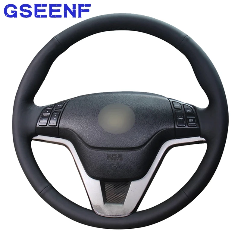 

For Honda CR-V CRV 2006-2008 2009 2010 2011 2012 Crossroad 2007 Car Steering Wheel Cover Black Wearable Genuine Leather