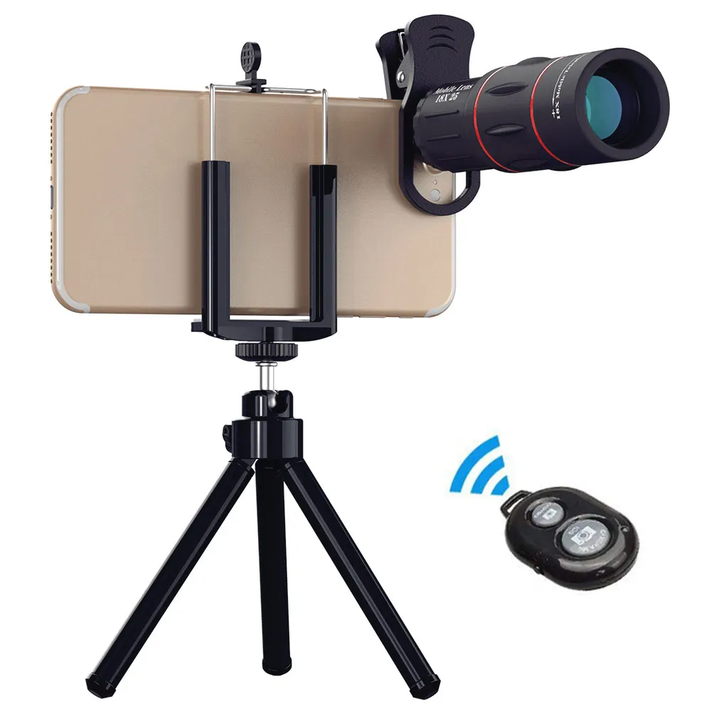 with tripod bluet APEXEL 18X телескоп зум-объектив Монокуляр мобильный телефон объектив камеры для iPhone samsung смартфонов для кемпинга охоты спорта - Цвет: with tripod bluet