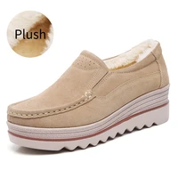 5 5cm high heels thick platform women shoes casual solid genuine leather with plush autumn winter outdoor ladies walking shoes