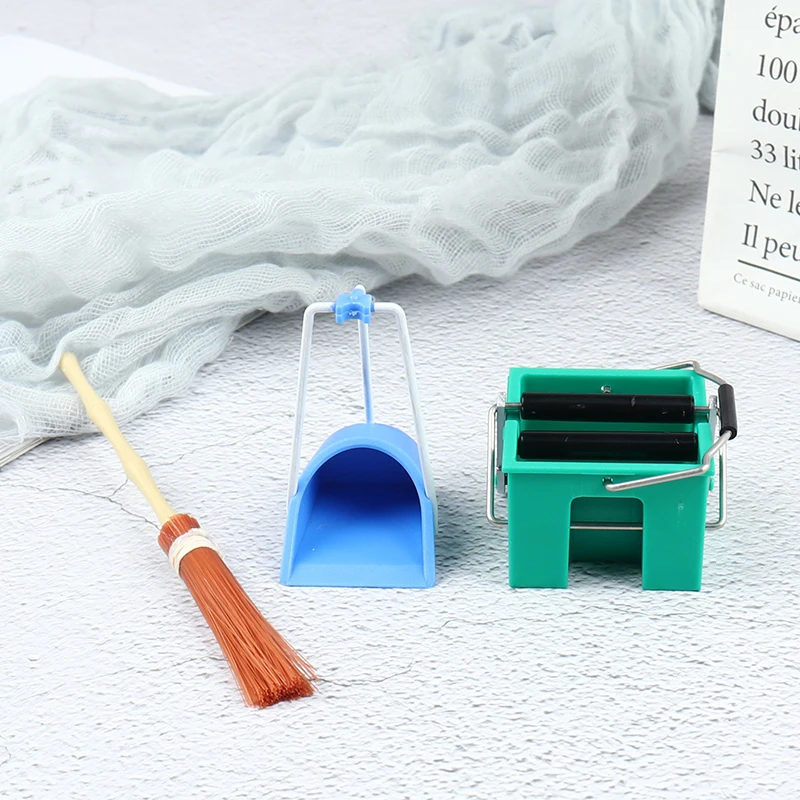 

Новое поступление! 1:12 Кукольный дом Миниатюрный метлы пыле/шваброй ведро с трём диски комплект кукольного домика набор инструментов для уб...