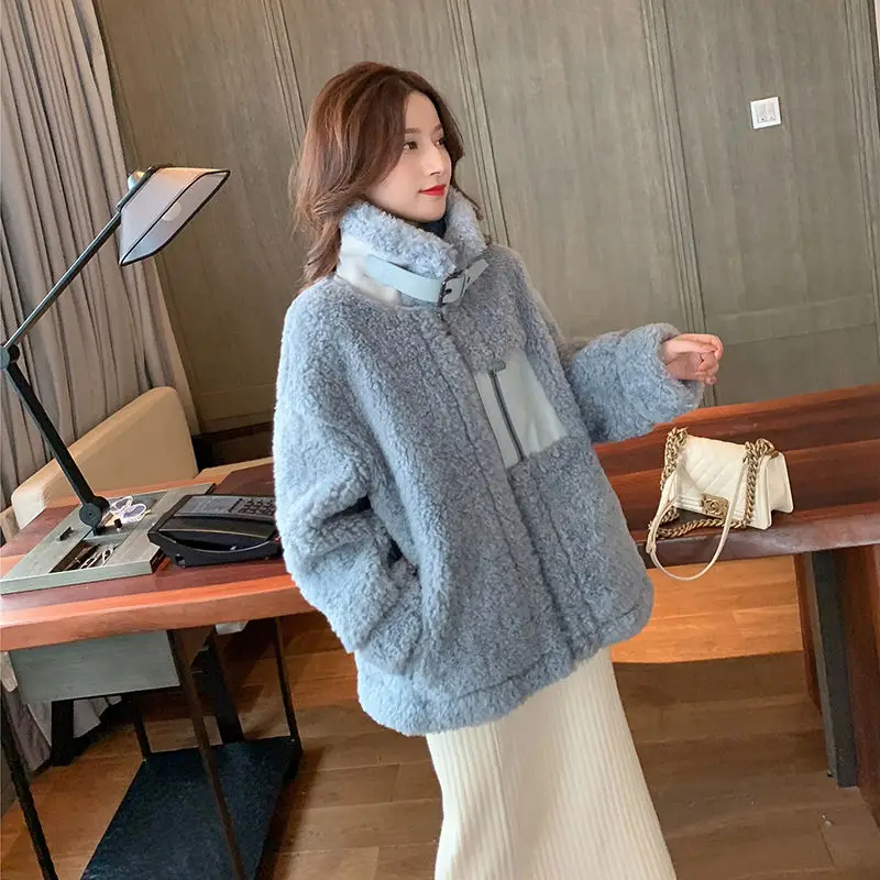 

2021 New Winter lamb wool coat female Korean version loose suede fur all-in-one motorcycle jacket