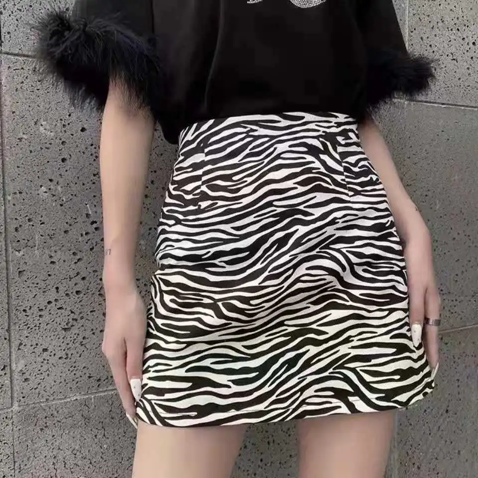 Zebra Printed Skirt Female 2021 Spring Summer High Waist Slimming A-Line Shape Zipper All-Match Bag Hip Sexy Ins Short New Style