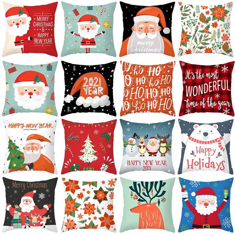 

Christmas Cushion Cover Santa Claus Pillowcase Sofa Cushion Pillow Cases Cover Xmas Decoration for Seat Car Home Decor 2021 Year
