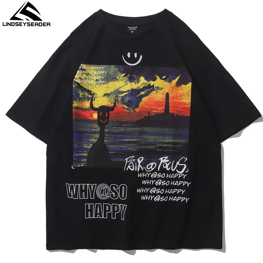 

LINDSEY SEADER T-shirt Men Hip Hop Oversized Horror View Painting Cotton Casual Harajuku Streetwear Summer Short Sleeve Tshirt