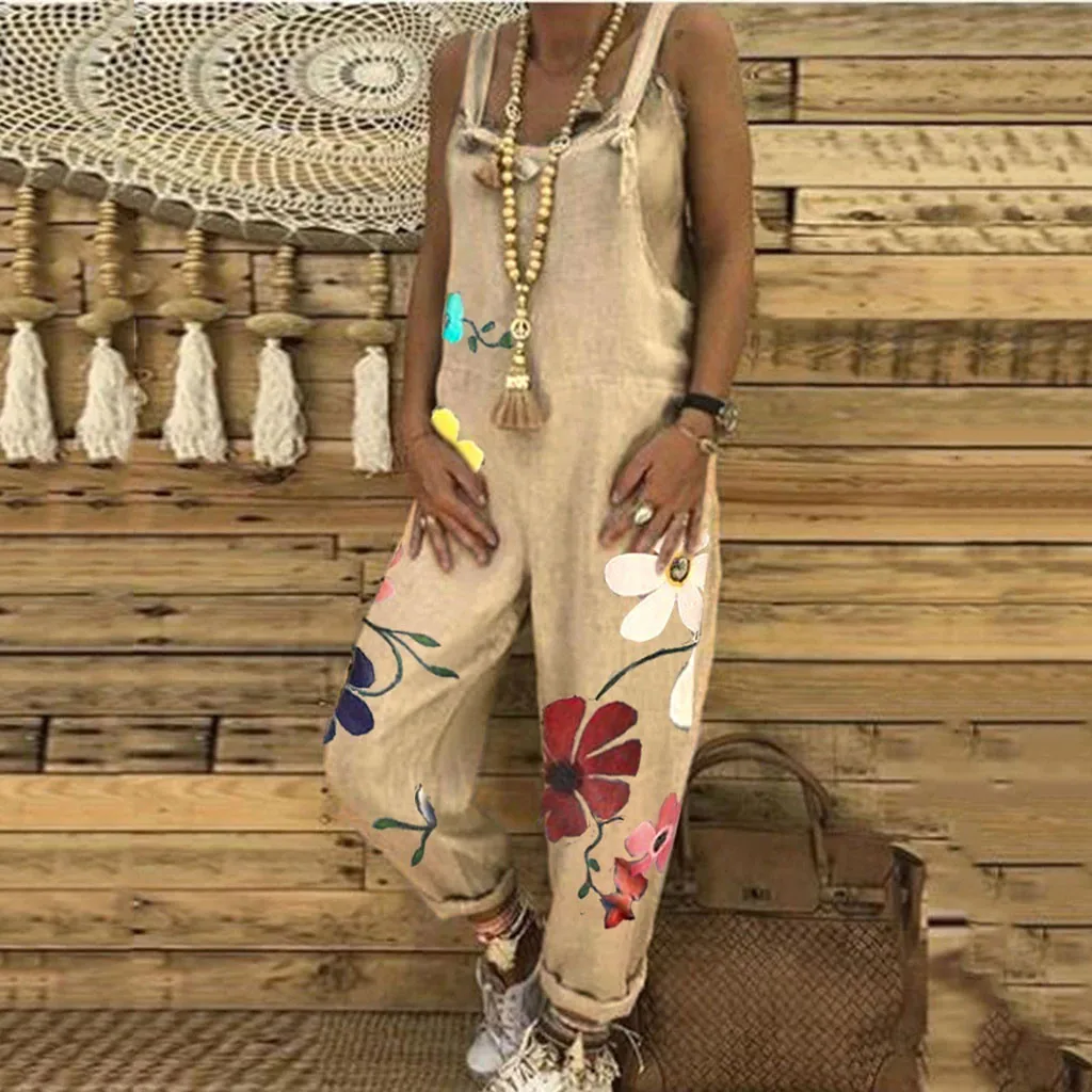 Комбинезон женский большого размера свободный с цветочным принтом 2020 | Женская