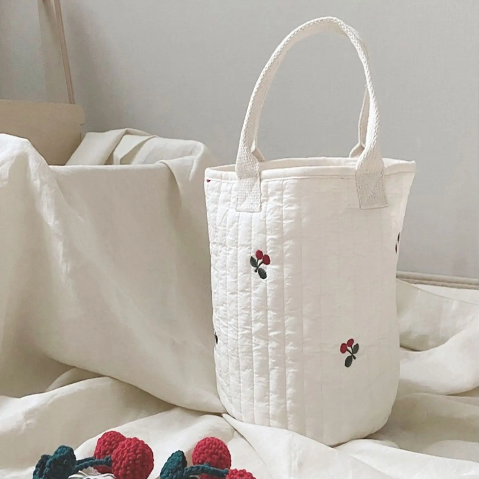 

Korean Cotton Quilted Baby Nappy Bag Cherry Bear Embroidery Baby Diaper Organizers Bags for Babies Mummy Bag Things for Baby