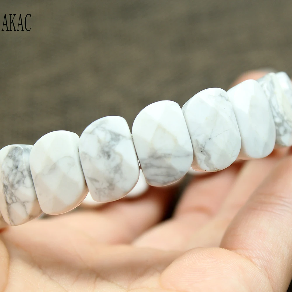 

Free shipping AKAC approx10*15mm natural white howlite faceted bangle bracelet