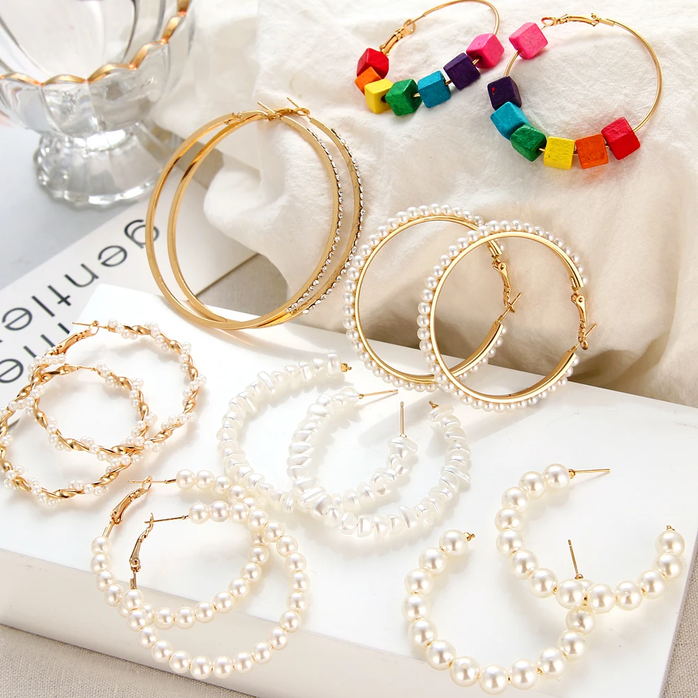 Женские серьги кольца с искусственным жемчугом 1 пара|Серьги-кольца| |