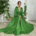 Booma зеленого цвета с v-образным вырезом платье для выпускного вечера длинное платье с рукавами-фонариками плиссированная юбка с разрезом платья для выпускного бала со сборками на талии на пуговицах нарядные платья для свадьбы