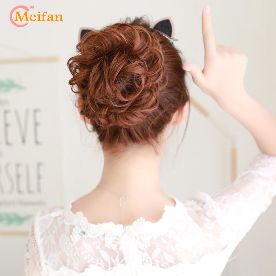 MEIFAN, вьющиеся резинки для волос для девочек, шиньон, с резинкой, коричневый, черный, синтетические волосы, кольцо, обруч для волос, пучок, хвосты для наращивания