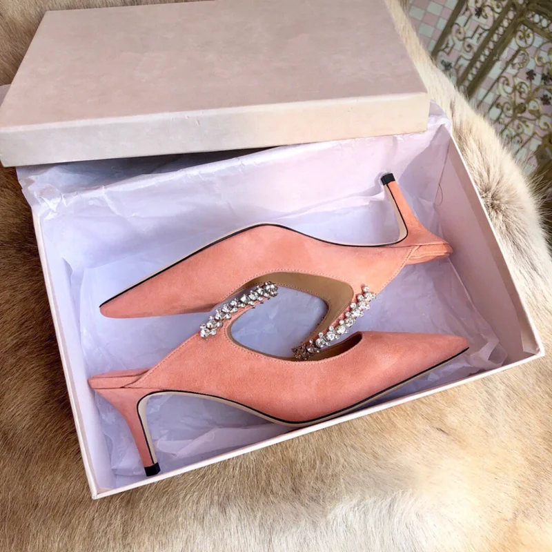 Мюли женские с кристаллами туфли-лодочки 6 см ремешком на пятке Туфли Мэри Джейн 8