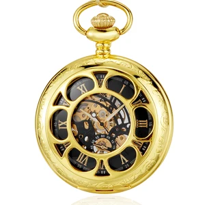 Автоматические Механические карманные часы-скелетоны в стиле ретро с цветами, цепочка-брелок, стальные изысканные скульптуры, женские часы с римскими цифрами