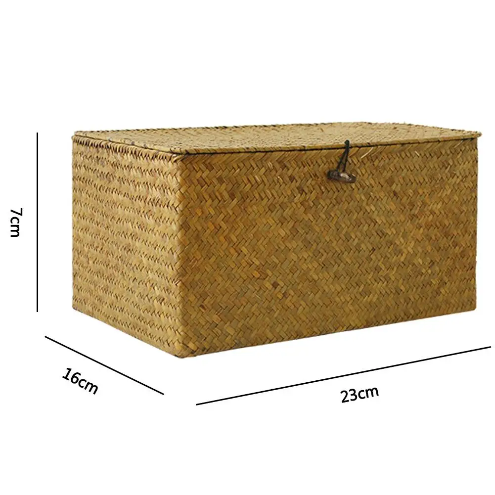 Natural Straw Rectangular Desktop Storage Basket Wire Handles Decor Seagrass Woven Wicker Organizing Shelves | Дом и сад