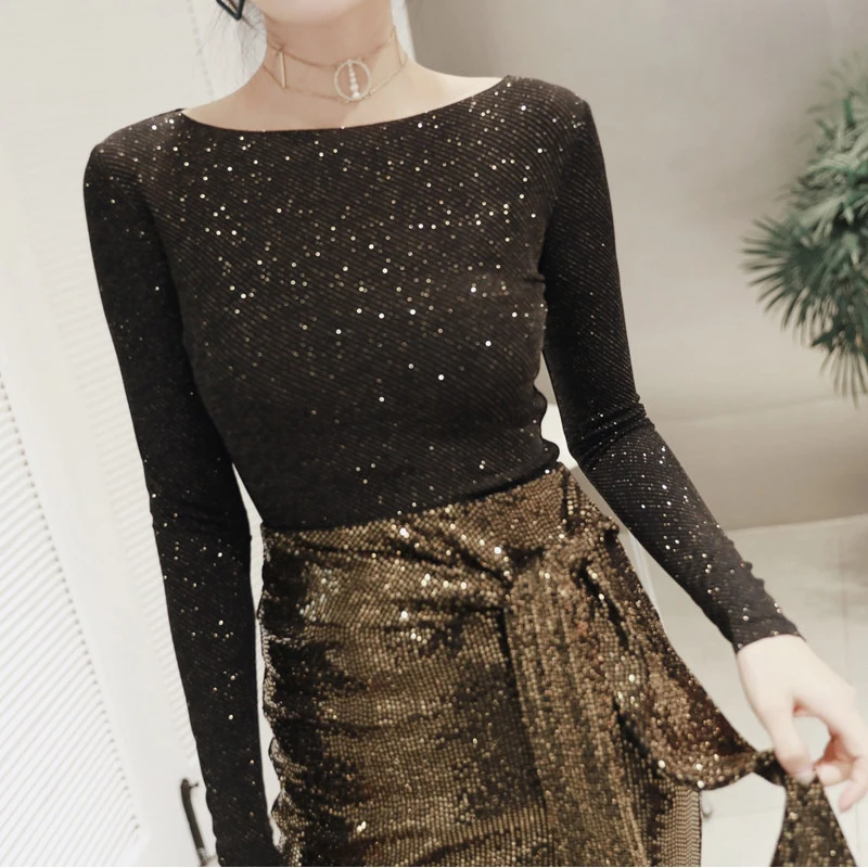 

new arrival fashion party night club set women spring OL professional temperament slim shiny top and midi skirt two piece set
