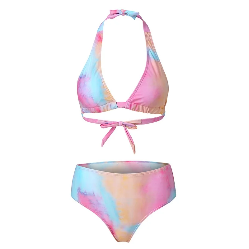 

High Waist Bikini 2021 Swimsuit Women 2 Pieces Leopard Tie Dye Strapless Halter Bikini Push Up Black Swimwear Bathing Suit Women